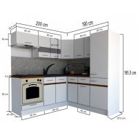 Bucatarie de Colt GENA NEW 9 DR. 190-200, Cu Corp de Cuptor, Alb / Alb Bucatarie de Colt GENA NEW 9 DR. 190-200, Cu Corp de Cuptor, Alb / Alb